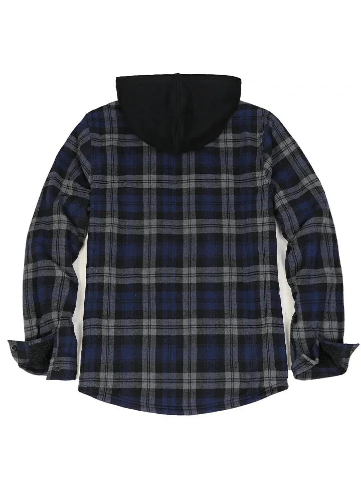 Men's Sherpa Lined Flannel Shirt Jacket with Hood,Plaid Shirt-Jac