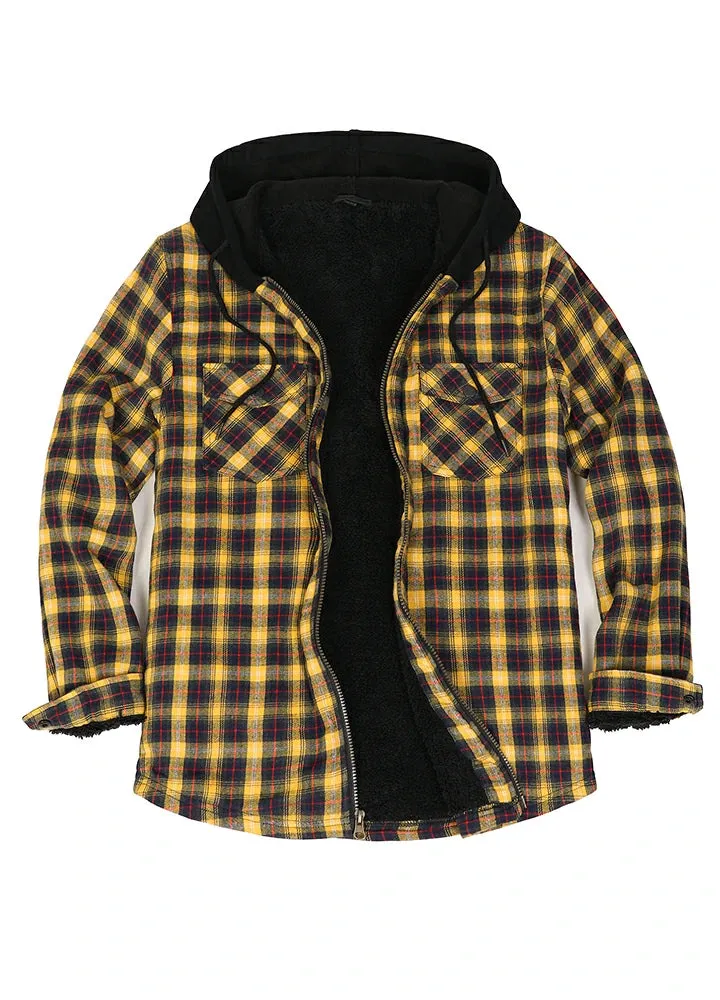 Men's Sherpa Lined Flannel Shirt Jacket with Hood,Plaid Shirt-Jac