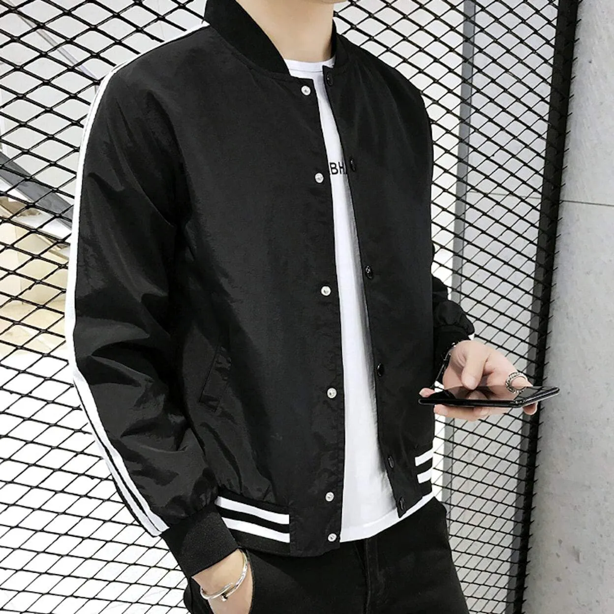 Mens Striped Baseball Jacket