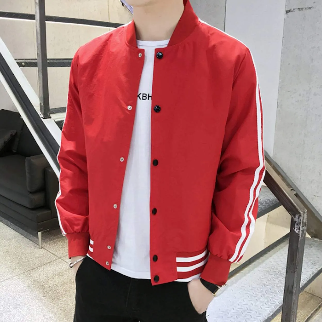 Mens Striped Baseball Jacket