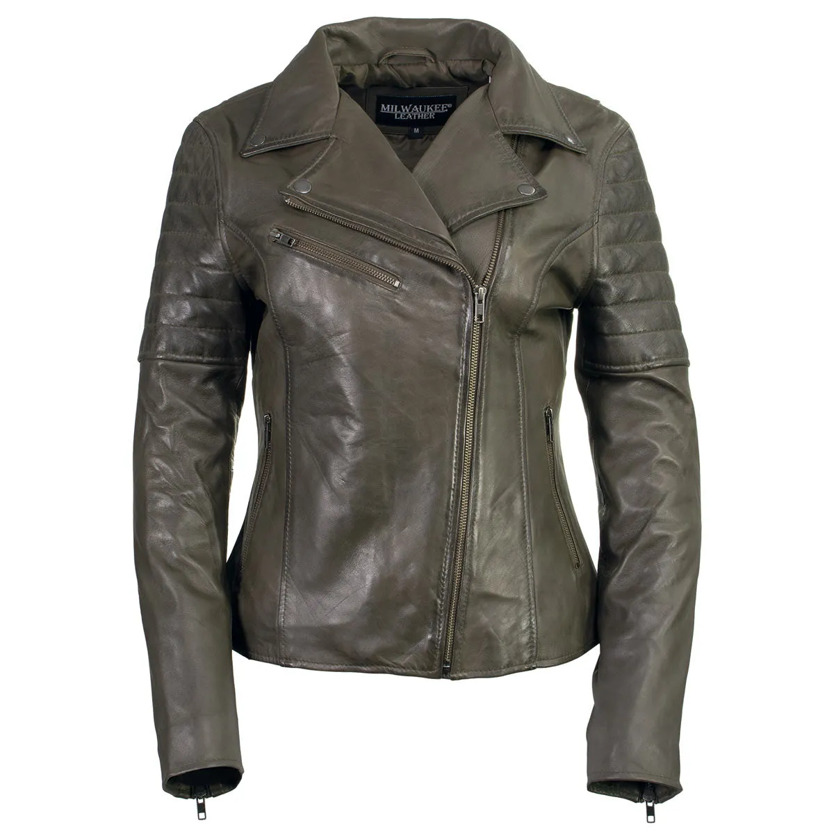 Milwaukee Leather SFL2870 Women's ‘Duchess’ Olive Motorcycle Style Fashion Casual Leather Jacket