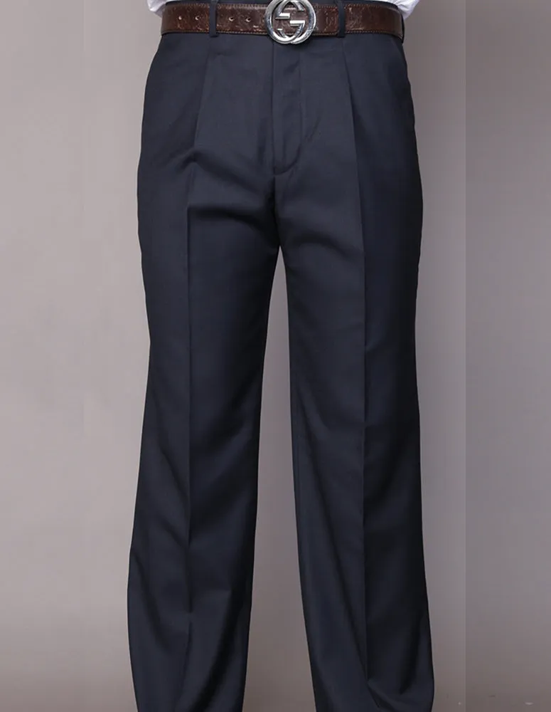 NAVY REGULAR FIT PLEATED PANTS