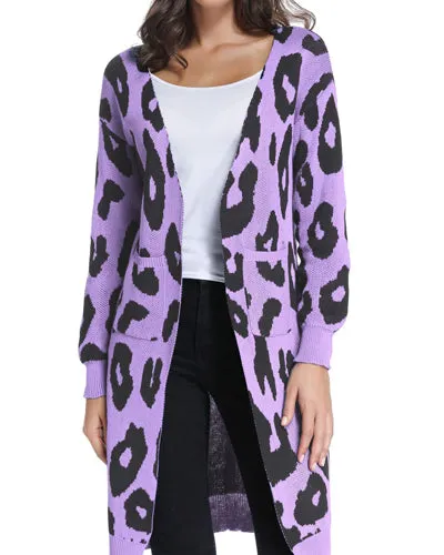 New Leopard Long-Sleeved Knit Cardigan