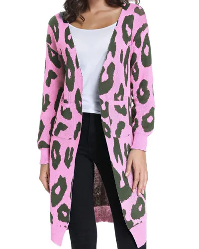 New Leopard Long-Sleeved Knit Cardigan