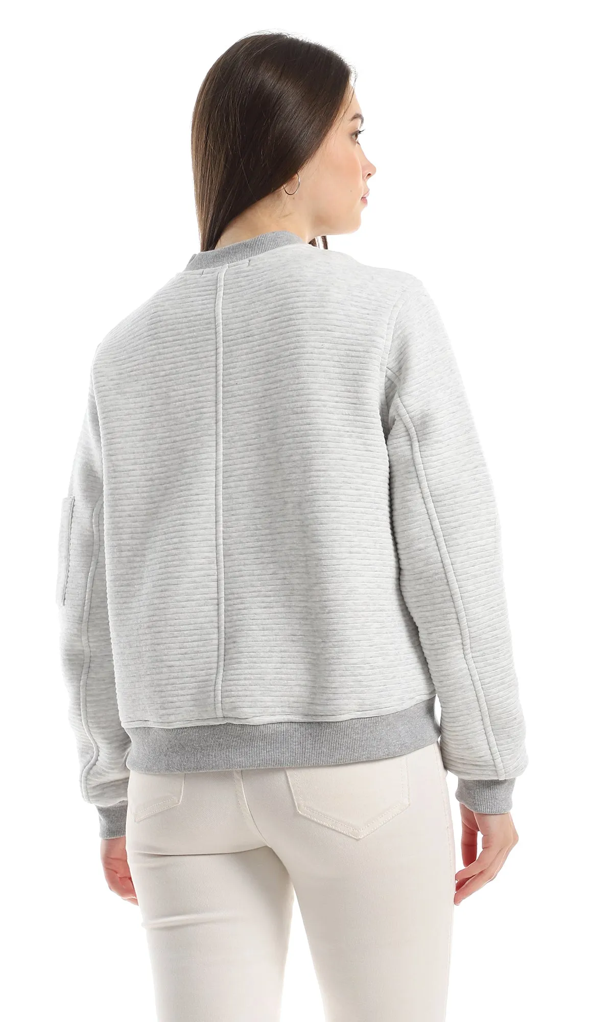 O163105 Grey Shades Self Ribbed Band Neck Cotton Jacket