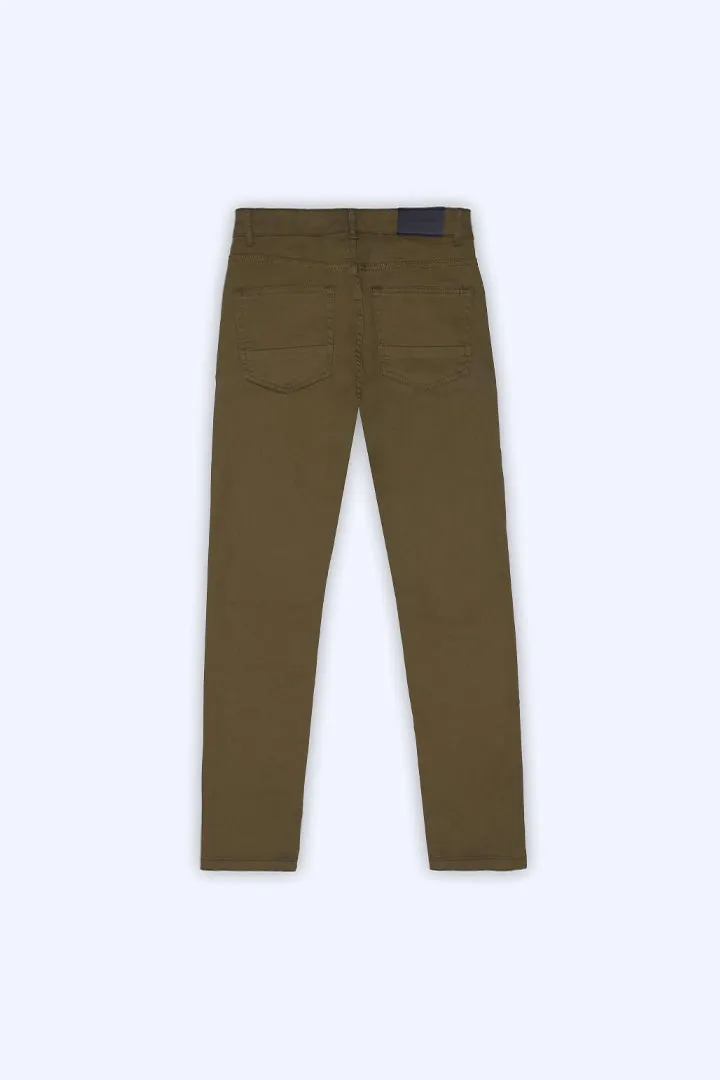 Olive Slim Fit 5 Pocket Pants