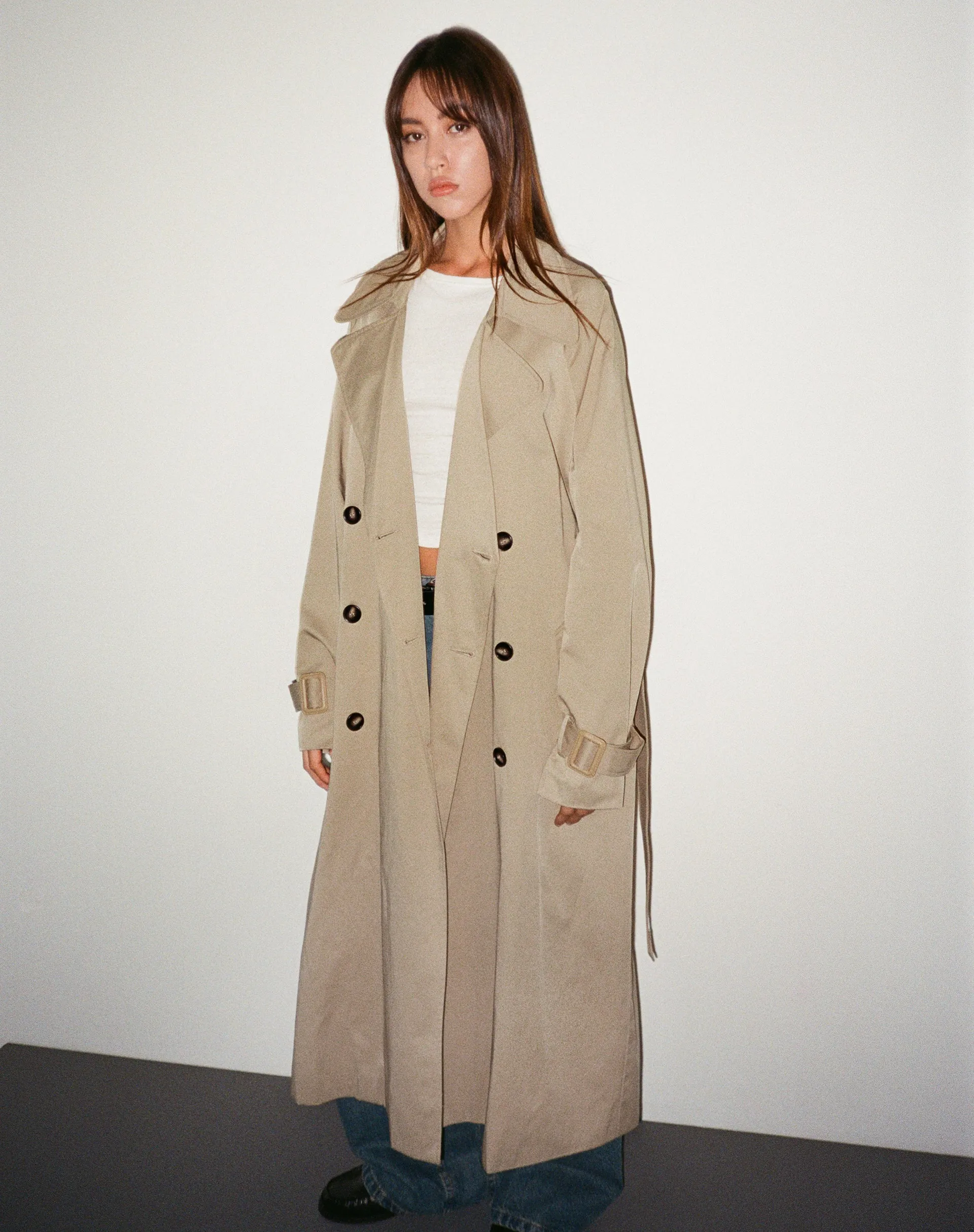 Orcati Double Breasted Trench Coat in Tan