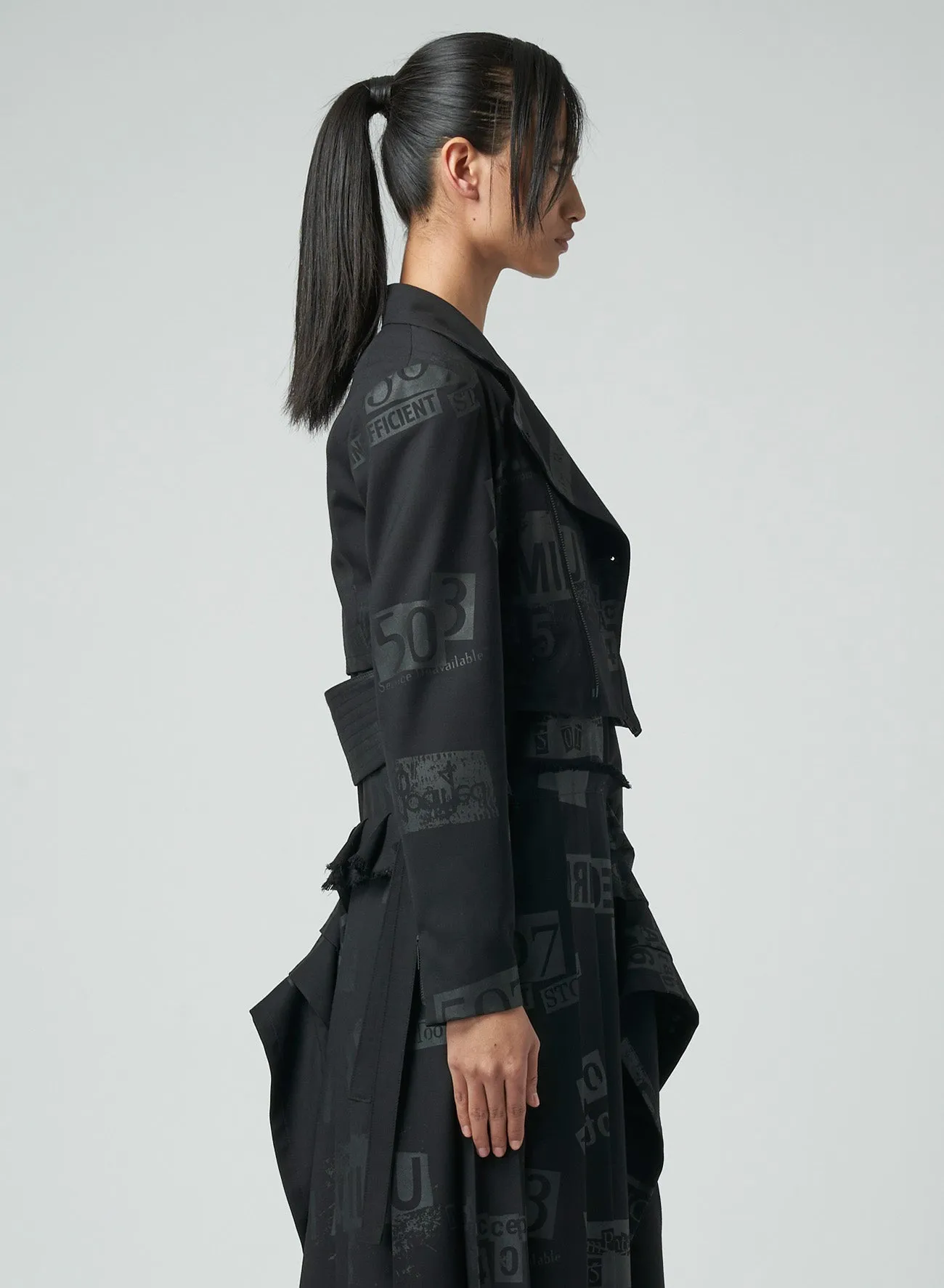 PRINTED SERGE CROPPED BIKER JACKET