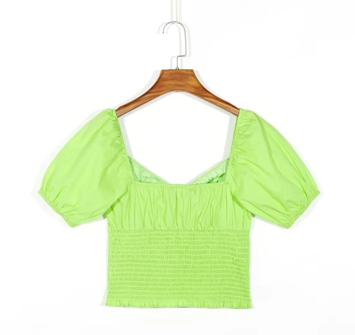 Puffy Sleeve Shirred Bodice Top