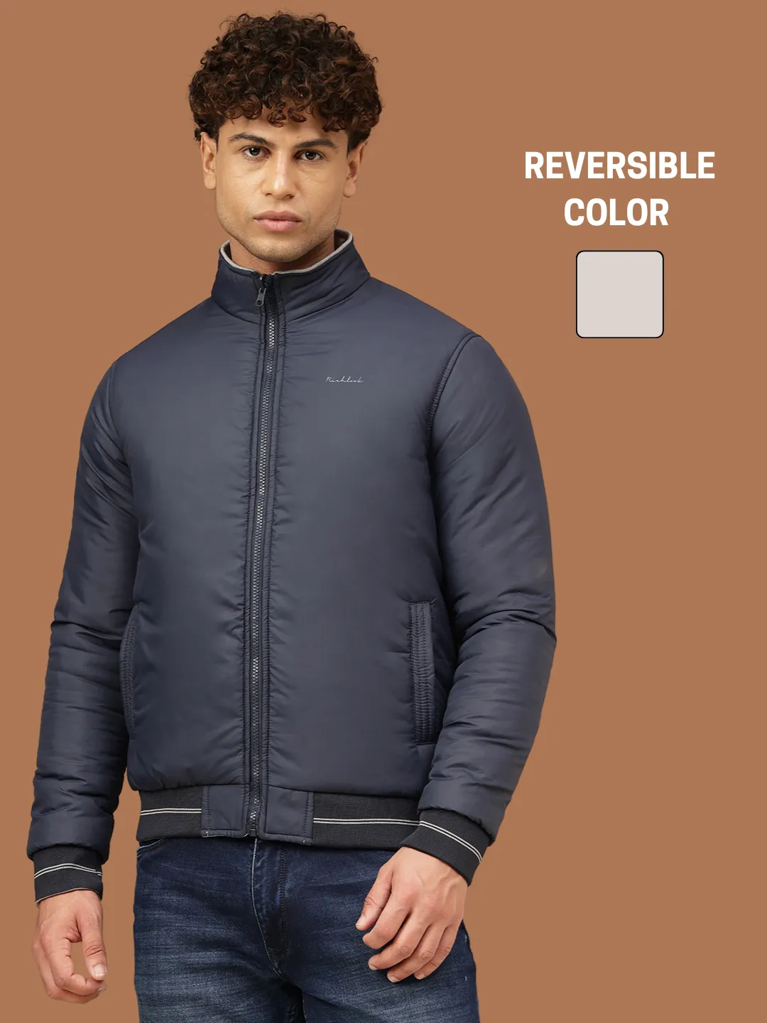 Richlook Men Navy & Grey Full Sleeve Reversible Jacket