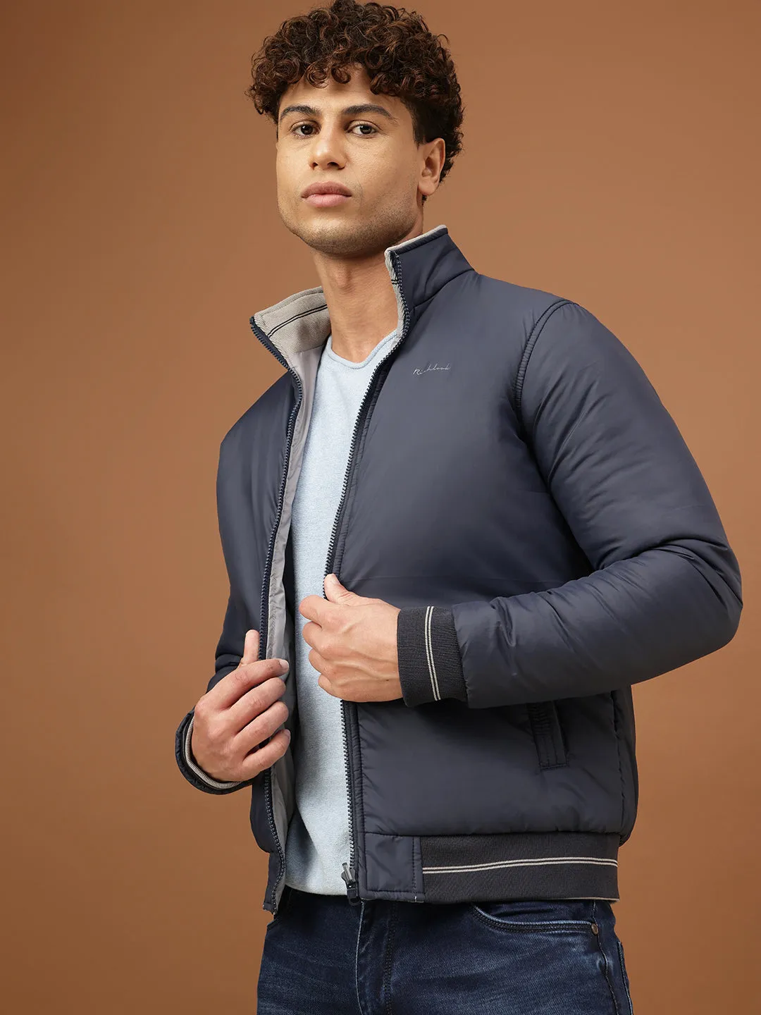 Richlook Men Navy & Grey Full Sleeve Reversible Jacket