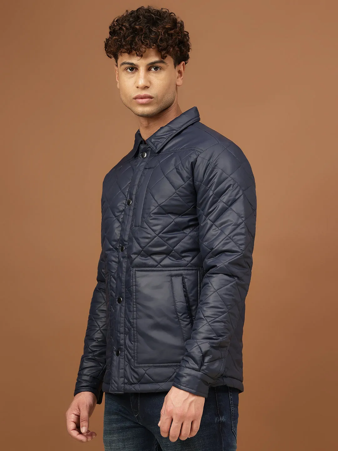 Richlook Men Navy Spread Collar Jacket