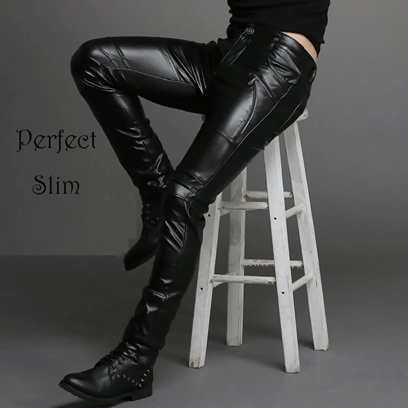 Rock Skinny Lace Up  Shiny Faux PU Leather Trousers