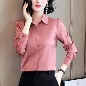 Satin Elegant Women Silk Blouse