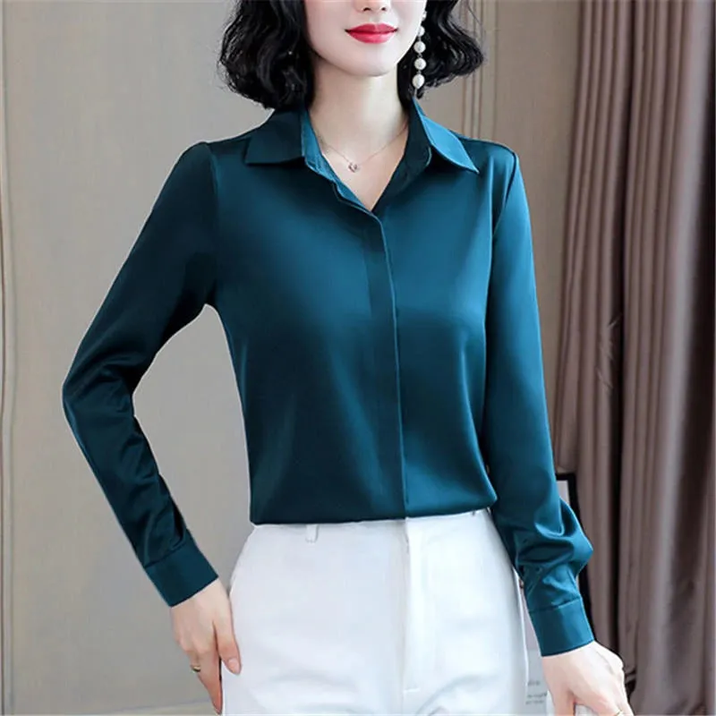 Satin Elegant Women Silk Blouse