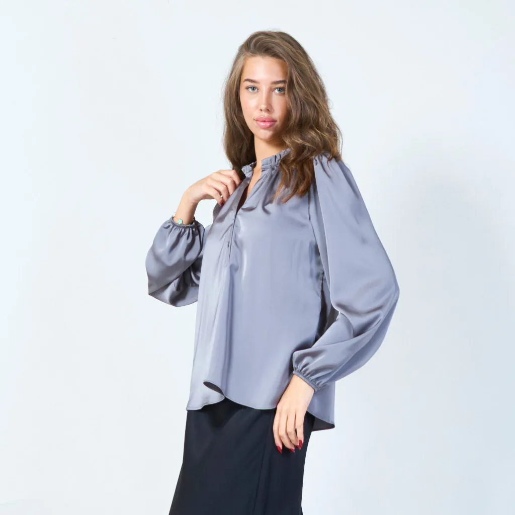 Satin gathered neckline blouse wholesale