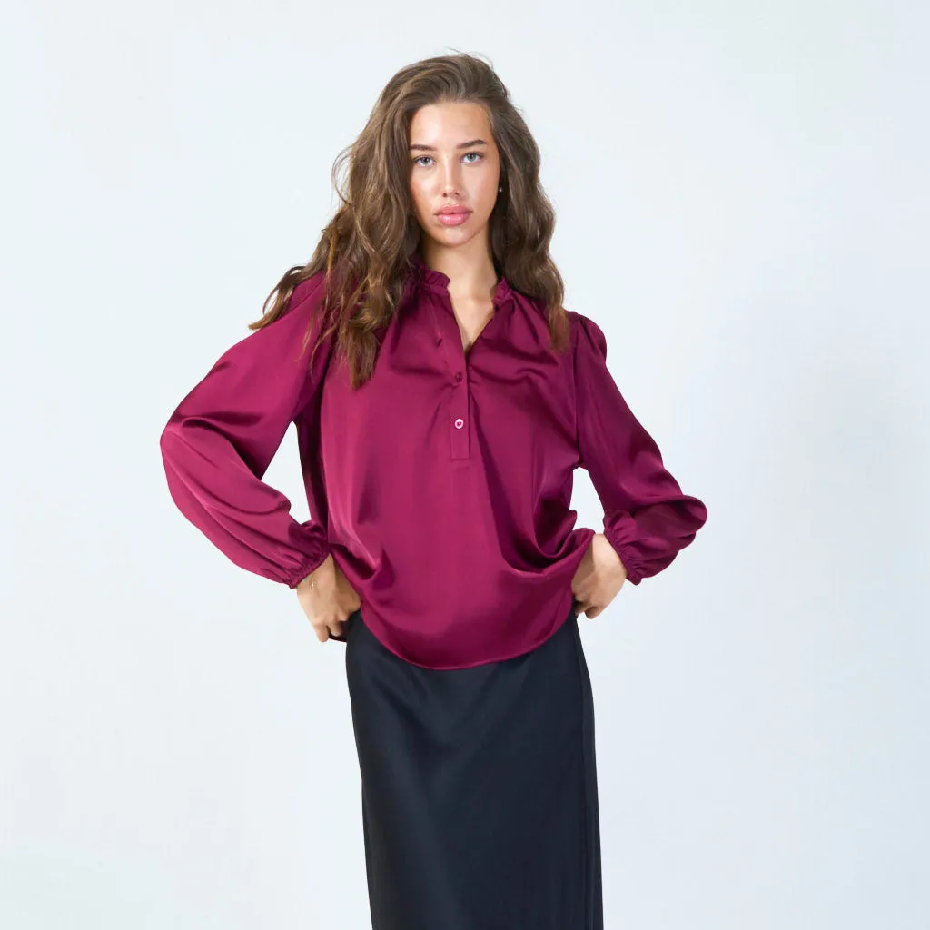 Satin gathered neckline blouse wholesale