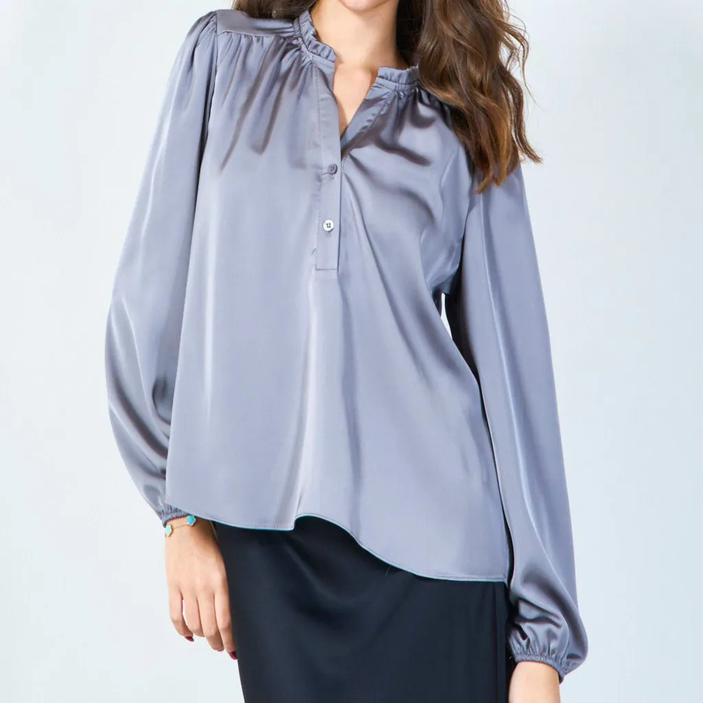 Satin gathered neckline blouse wholesale