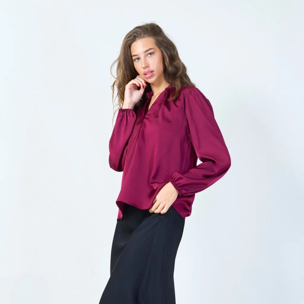 Satin gathered neckline blouse wholesale