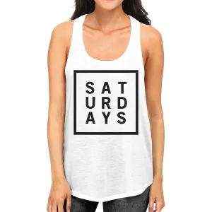 Saturdays Womens White Sleeveless Tank Top Simple Typography