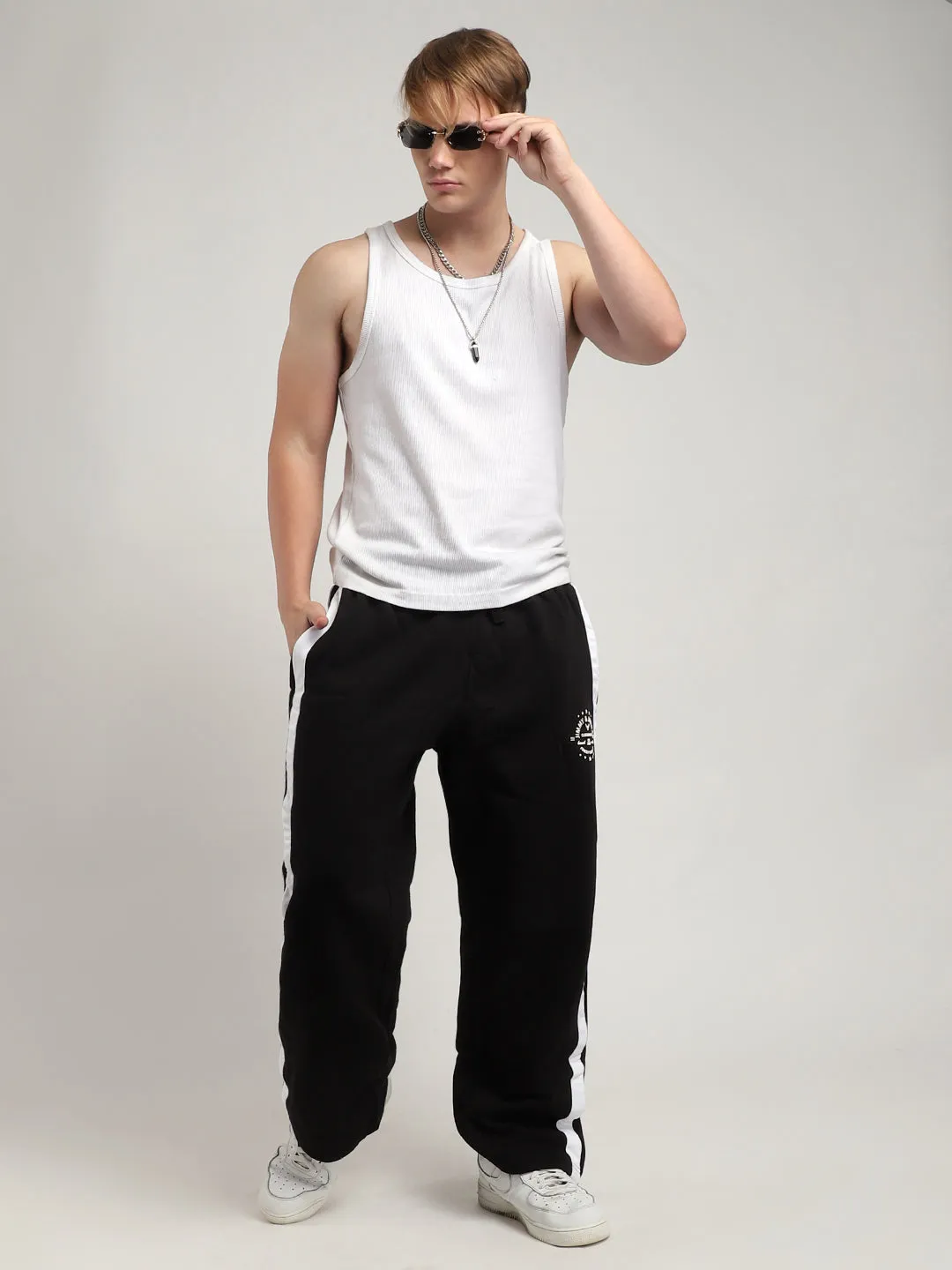 Stratford Black Cotton Loose Straight-Fit Sweatpants