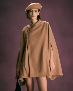 The Khaki Stand Collared Button Up Cape