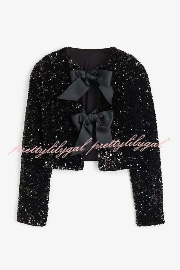 Two Ways To Celebrate Tie-front Bow Sequined Jacket