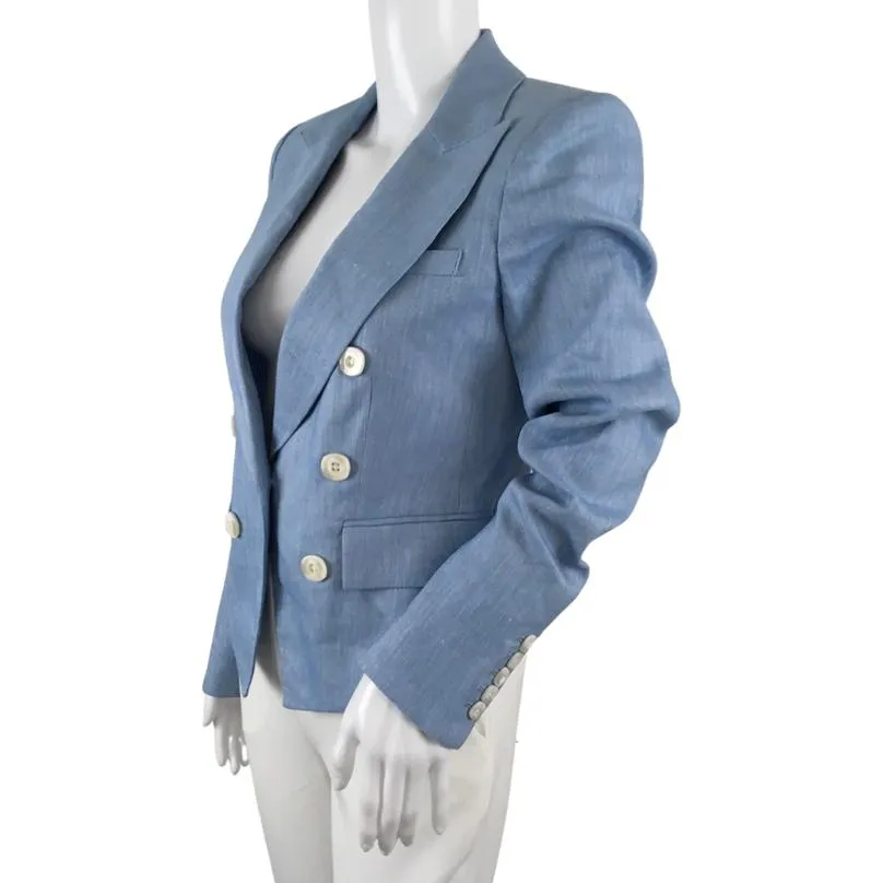 Veronica Beard Women's Diego Linen Dickey Jacket Front Button Details Blue Sz 2