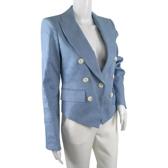 Veronica Beard Women's Diego Linen Dickey Jacket Front Button Details Blue Sz 2