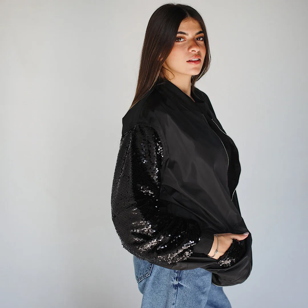 Waterproof & sequined bomber jacket