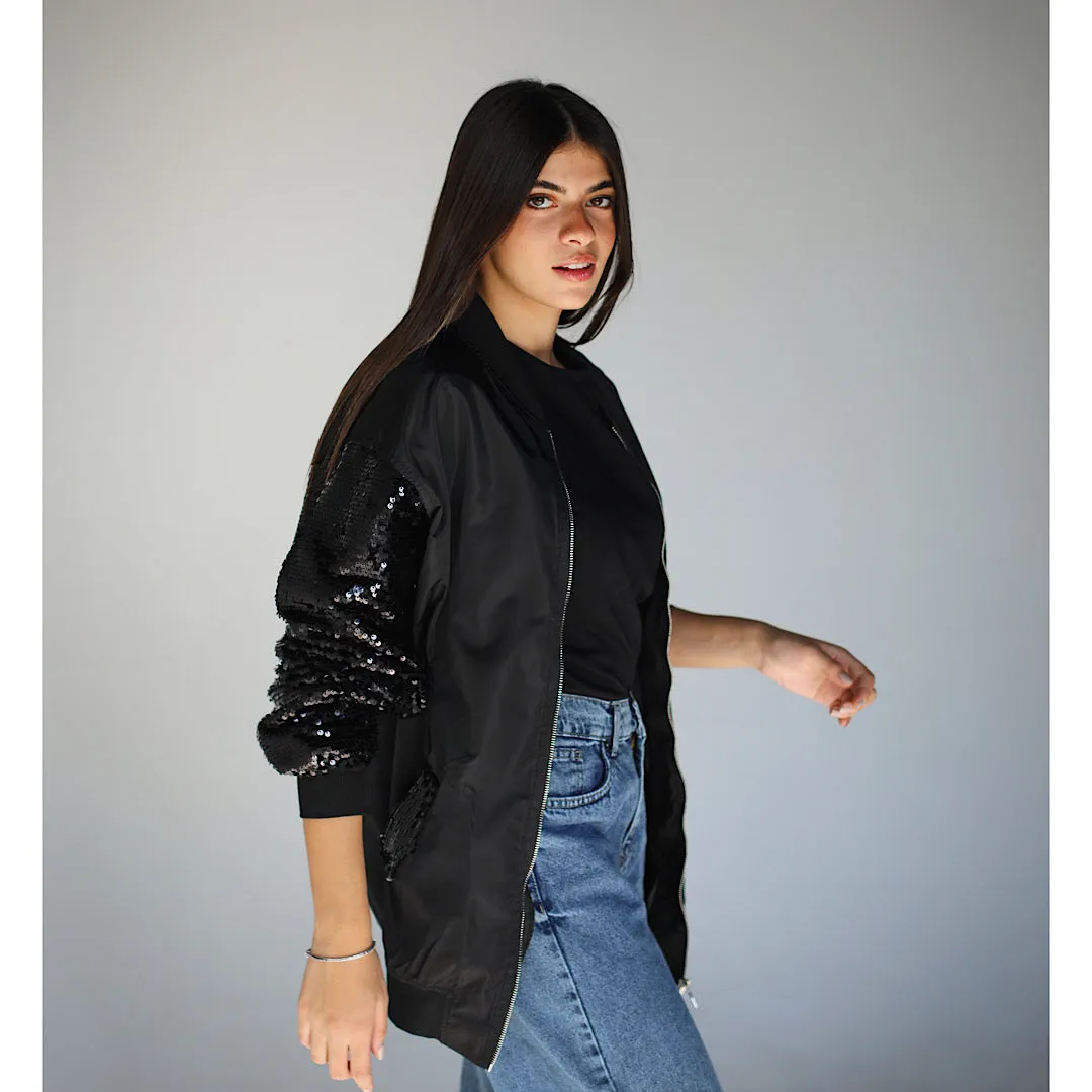 Waterproof & sequined bomber jacket