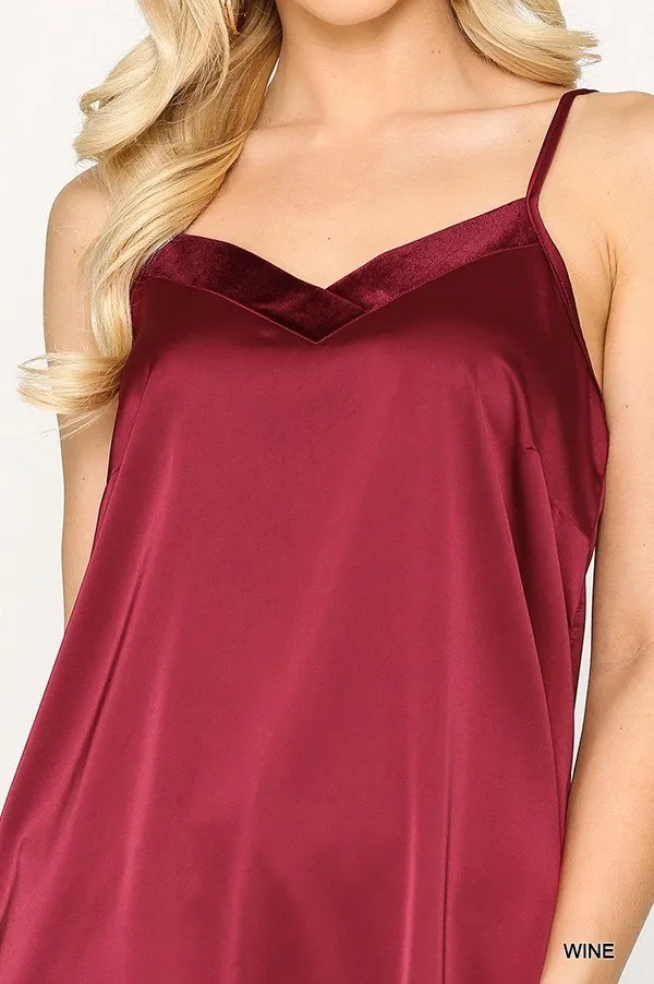 Women's Velvet Mixed Adjustable Strap Round Hem Camisole